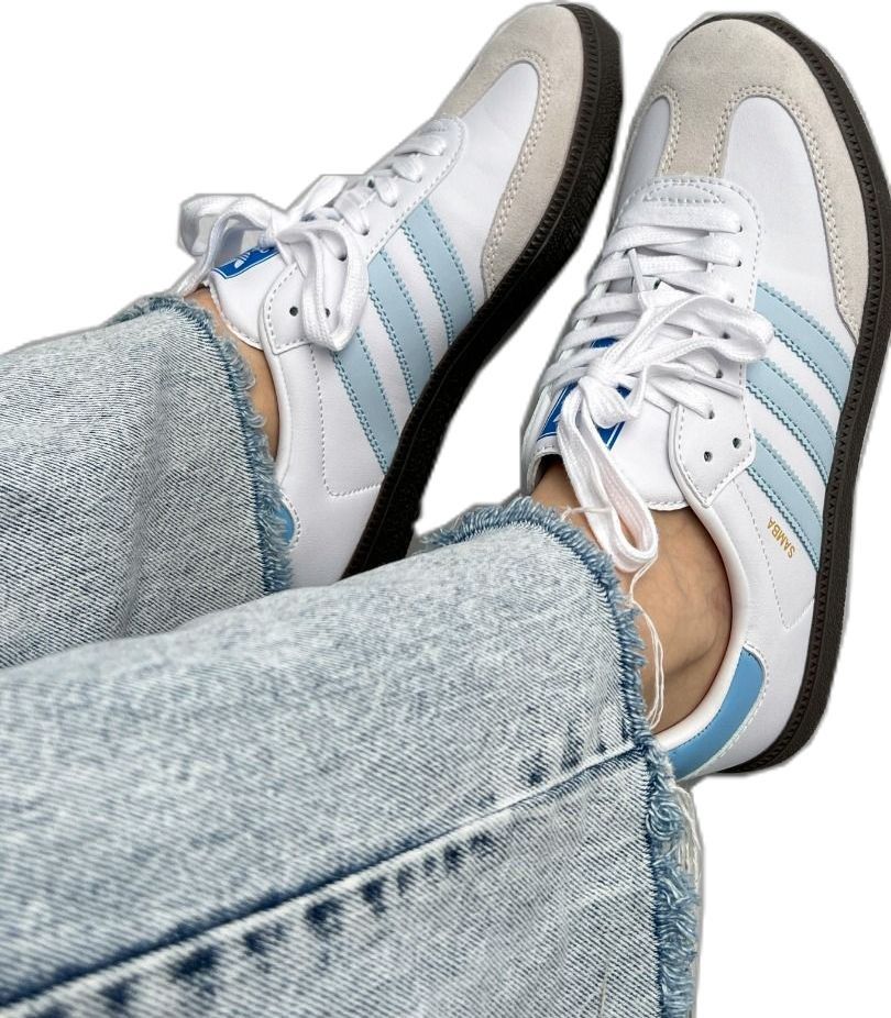 Adidas Samba Branco com Azul Bebe Adidas Samba Branco com Azul Bebe