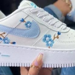 Nike Air Branco Flores Azuis Nike Air Branco Flores Azuis