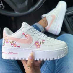 Nike Air Branco Flores Rosa